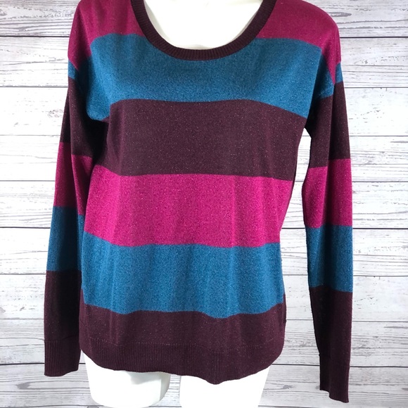 Kensie Womens Size L Melange Striped Knit Sweater - Picture 4 of 8